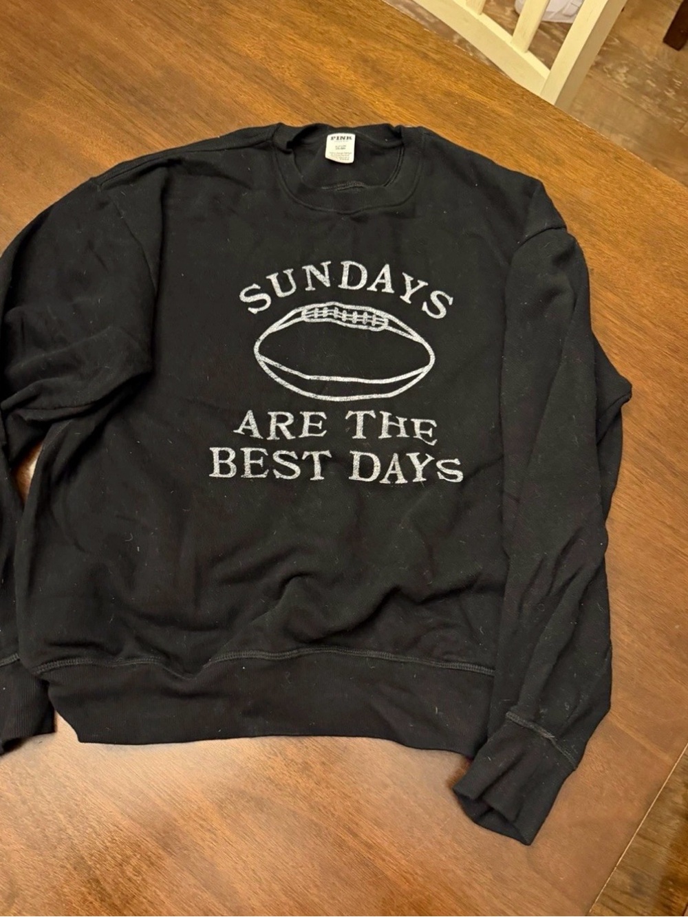 PINK Victoria's Secret Black Crewneck with White Football Graphic